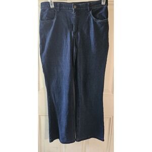 D&Co Denim & Company Pull On Knit Denim Jeans Women's 14P Dark Wash Straight Leg